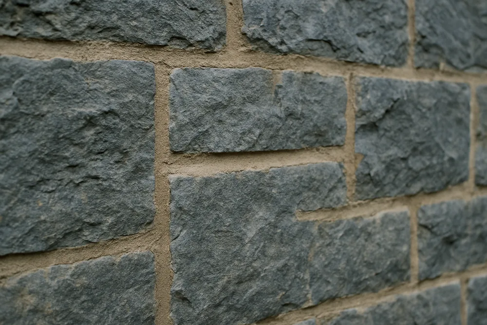 A bluestone wall with deeply recessed joints — lime repointing, Adelaide. Illustrative example.